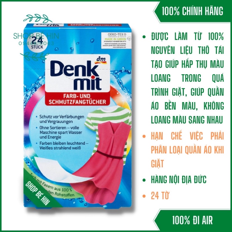 Giấy Chống Phai, Loang Màu Quần Áo DENKMIT 24 Tờ Chính Hãng
