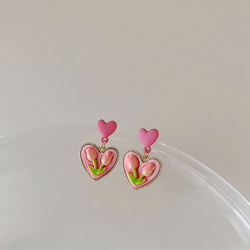 Set Vòng cổ Mặt Trái Tim Hoa Tulip Dễ Thương Xinh Xắn Thời Trang