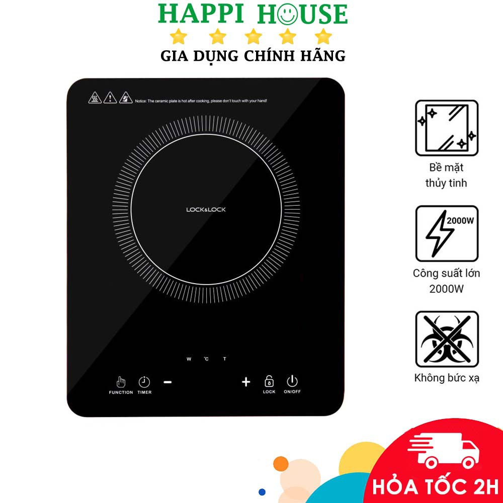 Bếp Điện Từ Lock&Lock EJI411 2000W, Bảo Hành 12 Tháng, Hàng Chính Hãng, Mặt Bếp Bằng Thủy Tinh - Happi House