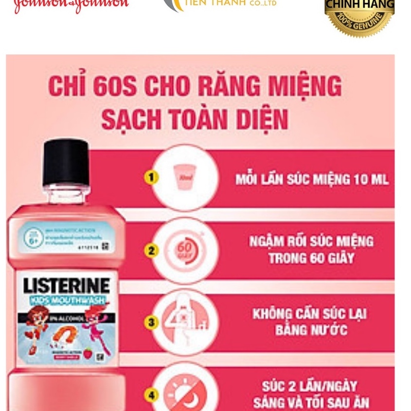 Nước súc miệng Listerine Kids dành riêng cho trẻ trên 6 tuổi 250ml-Hàng chính hãng.