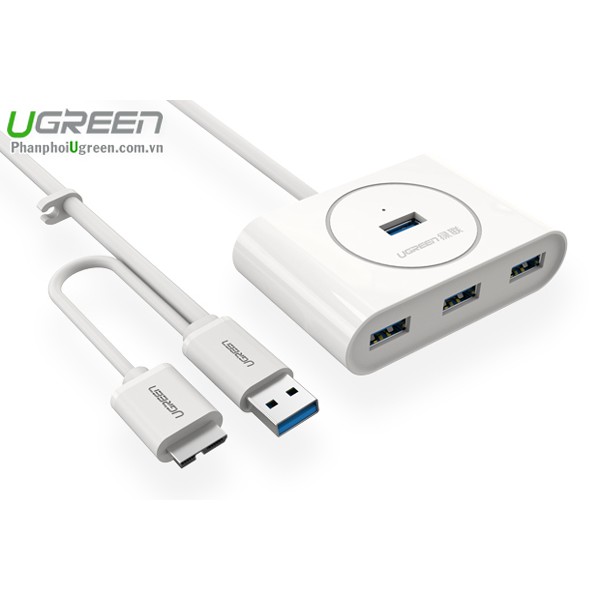 Bộ Chia USB 3.0 4 Cổng Hỗ Trợ OTG Dài 30cm ( White) Ugreen 20284 Chính Hãng