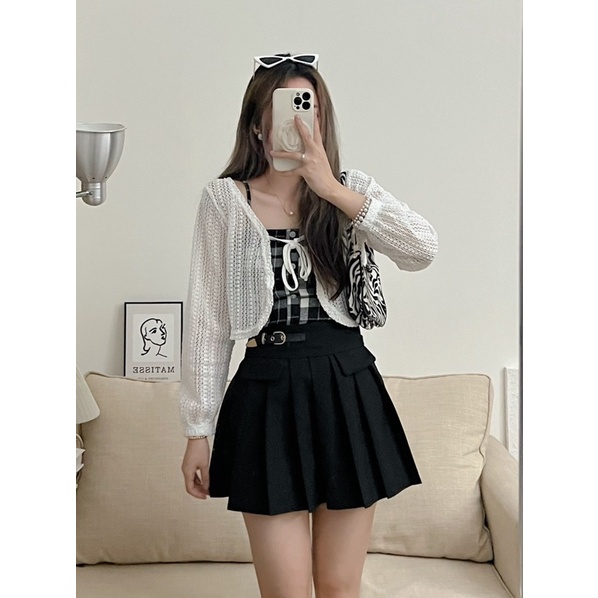 SET ÁO CADIGAN LƯỚI MIX ÁO 2S KẺ CARO siêu xinh