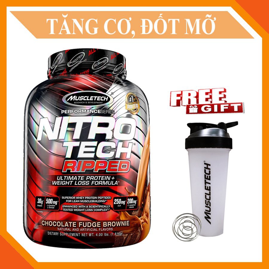 Sữa Tăng Cơ Hỗ Trợ Giảm Mỡ Nitro Tech Ripped Size 4lbs Vị Chocolate