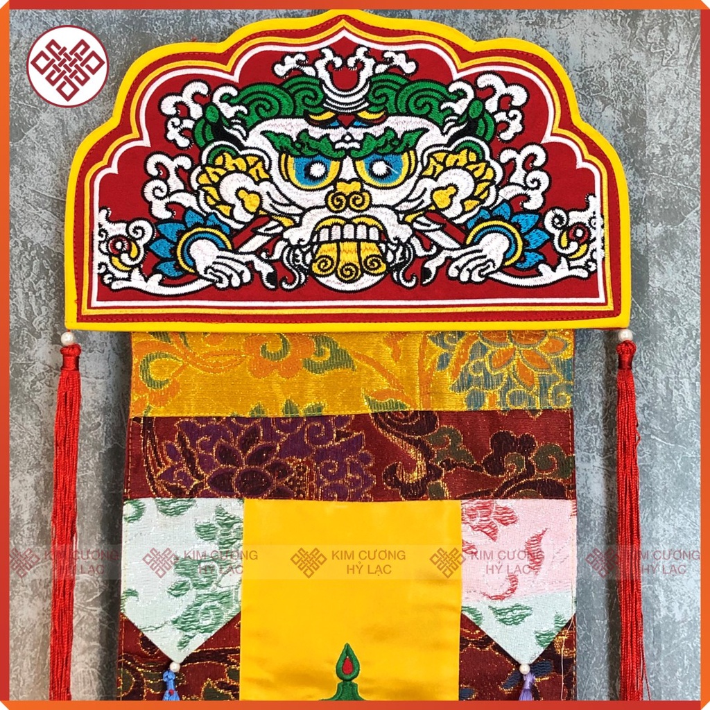 Phướn Bát Cát Tường  Mật Tông [Kim Cương Hỷ Lạc] 150x25cm Gấm Lụa