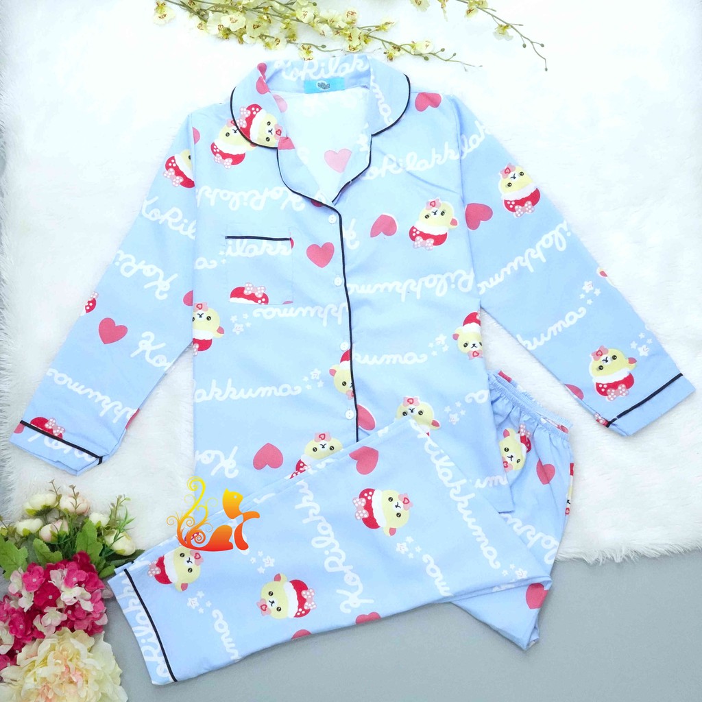 Đồ Bộ Mặc Nhà "Gấu Kuma" Pijama Kate Thái Tay Dài - Dưới 60kg.