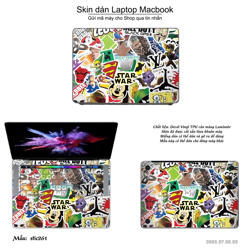 Skin dán Macbook mẫu stickerbomb (đã cắt sẵn, inbox mã máy cho shop)