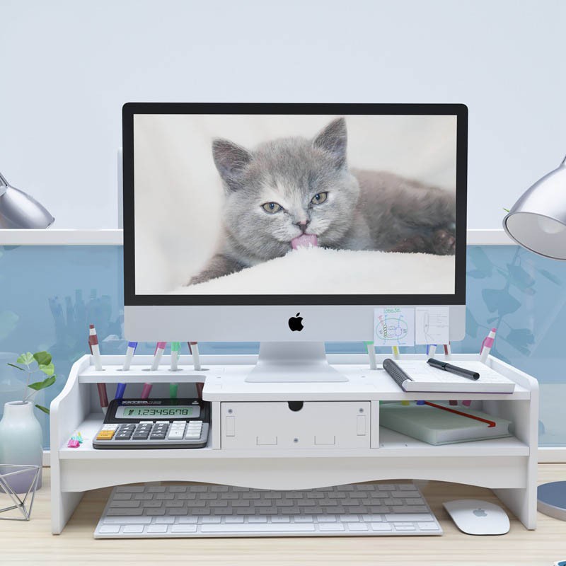 Kệ màn hình máy tính kệ hồ sơ để bàn làm việc đa năng bằng gỗ màu trắng | BigBuy360 - bigbuy360.vn