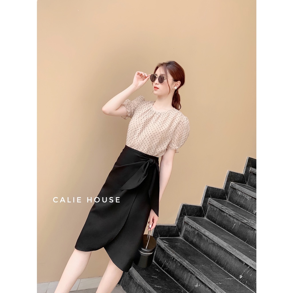 Chân váy dáng dài nữ dáng A vạt lệch buộc nơ thanh lịch thời trang công sở Calie House CV43 | BigBuy360 - bigbuy360.vn