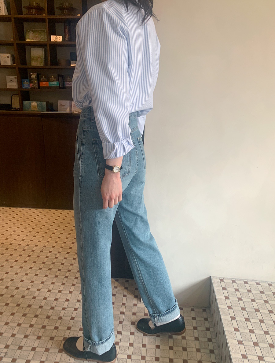 54123 Retro Pinstripe Ve Áo Sơ Mi Hai Hàng Nút