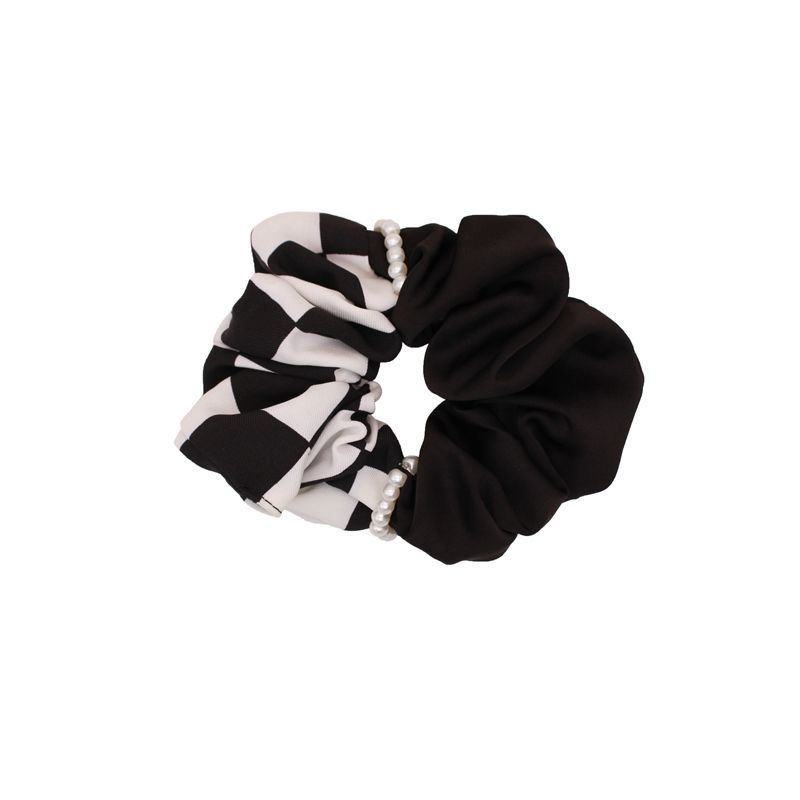 Dây Buộc Tóc Họa Tiết Sọc Caro Trắng Đen Đơn Giản Thời Trang Hàn Quốc