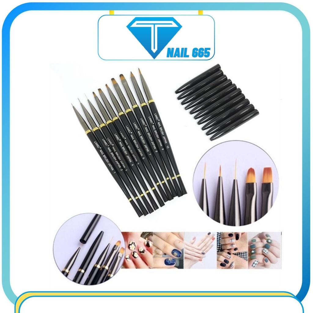 Cọ vẽ nail trang trí móng tay , Bộ cọ LAWEI nhật bản 10 cây vẽ hoa đắp gel ,nét ,tròn bản