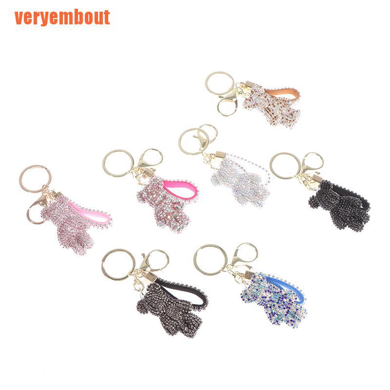 Móc Chìa Khóa Bằng Da Đính Đá Hình Gấu Đáng Yêu