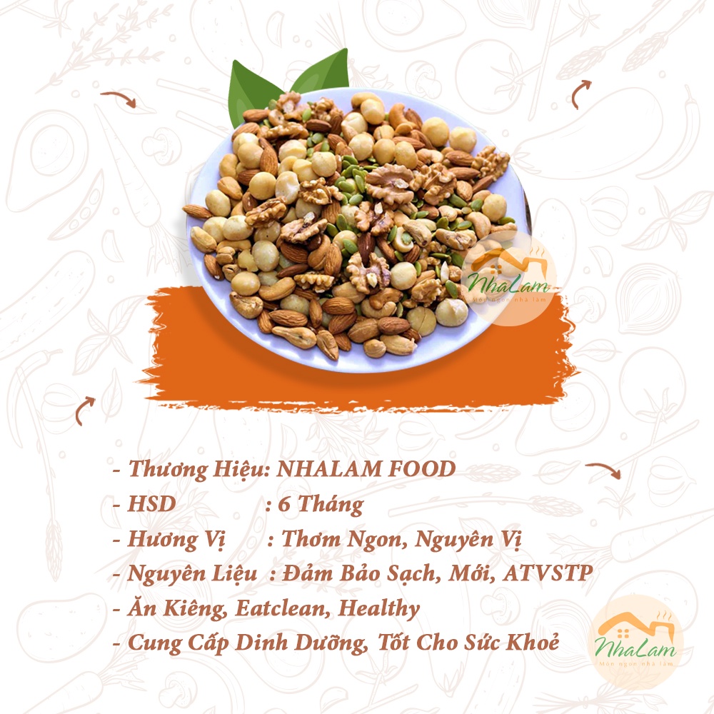 Hạt Dinh Dưỡng Mix 6 Loại Siêu Hạt Óc Chó, Hạnh Nhân, Điều, Bí Xanh, Macca NHALAM FOOD