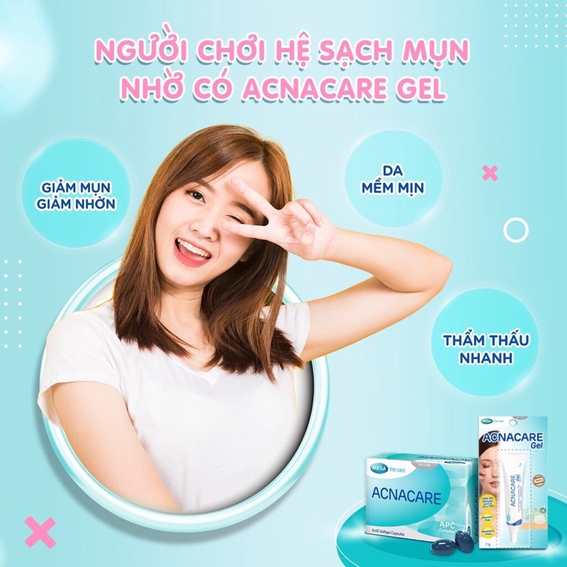 Acnacare - Viên uống, gel giảm mụn, kiềm dầu, giảm tiết bã nhờn, ngăn ngừa mụn trứng cá - Mega we care[CHÍNH HÃNG]