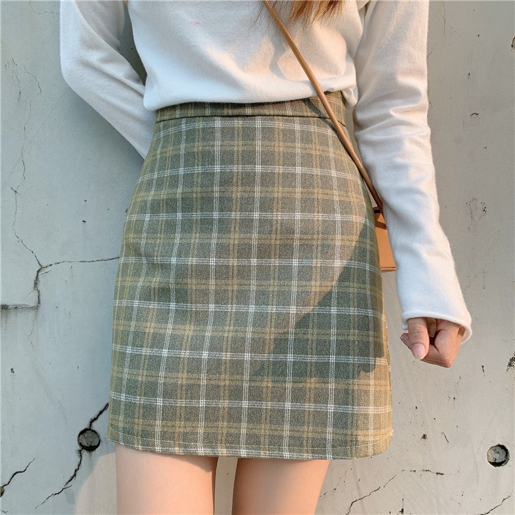 Chân váy nữ ngắn caro dáng chữ A lưng cao thời trang cho nữ phong cách Hàn Quốc YUKIBLOOM Chân váy nữ caro