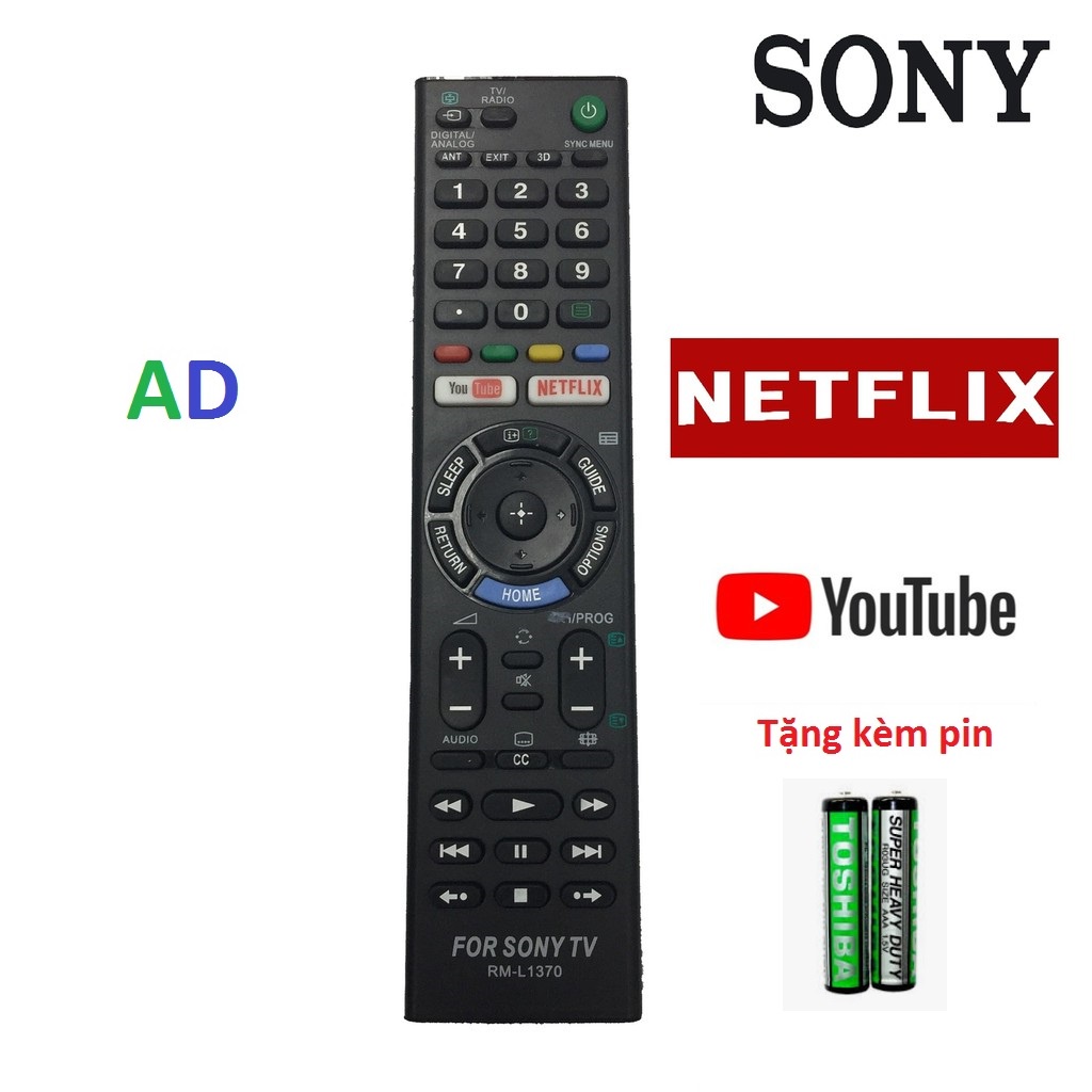 ĐIỀU KHIỂN TIVI SONY  RM-L1370 smart interet có nút NETFLIX-YOUTUBE-Tặng kèm pin dung lượng sử dụng lâu