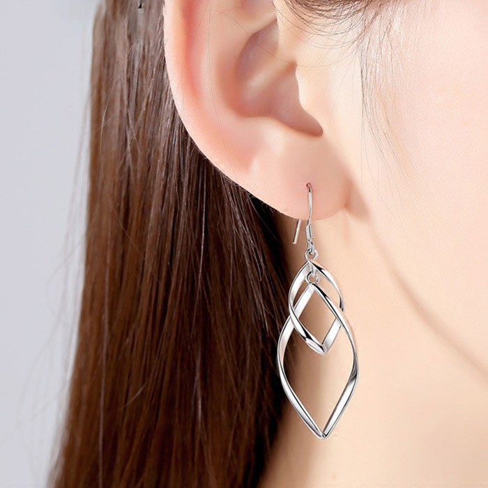Bông tai nữ dáng dài hình xoắn ốc cá tính phong cách Hàn Quốc mạ bạc cao cấp