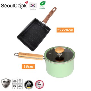 Bộ nồi chảo 2 món SL3, quánh 16cm + chảo vuông 15x20cm đáy từ/ Induction Seoulcook Hàn Quốc