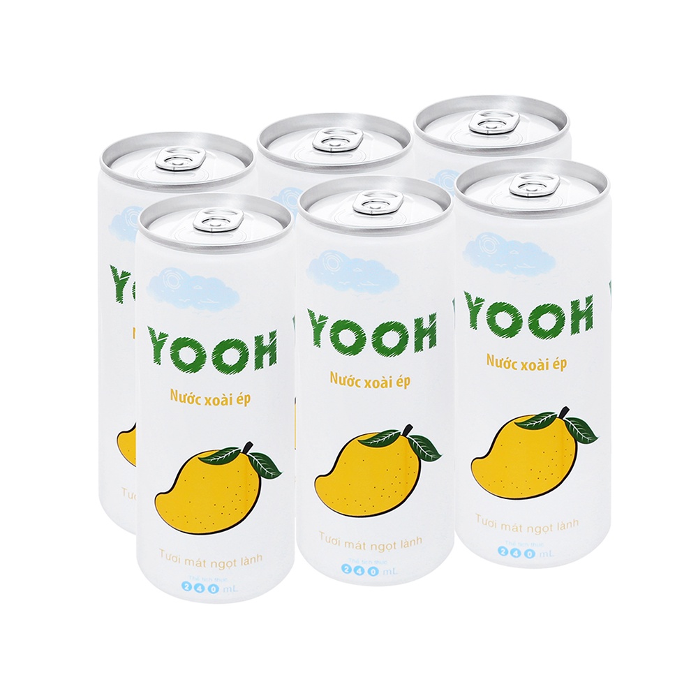 Combo 6 lon nước xoài ép Yooh 240ml KPHUCSINH - Hàng Chính Hãng