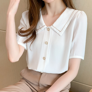 Áo Sơ Mi Trắng Chất Chiffon Tay Ngắn Phong Cách Hàn Quốc