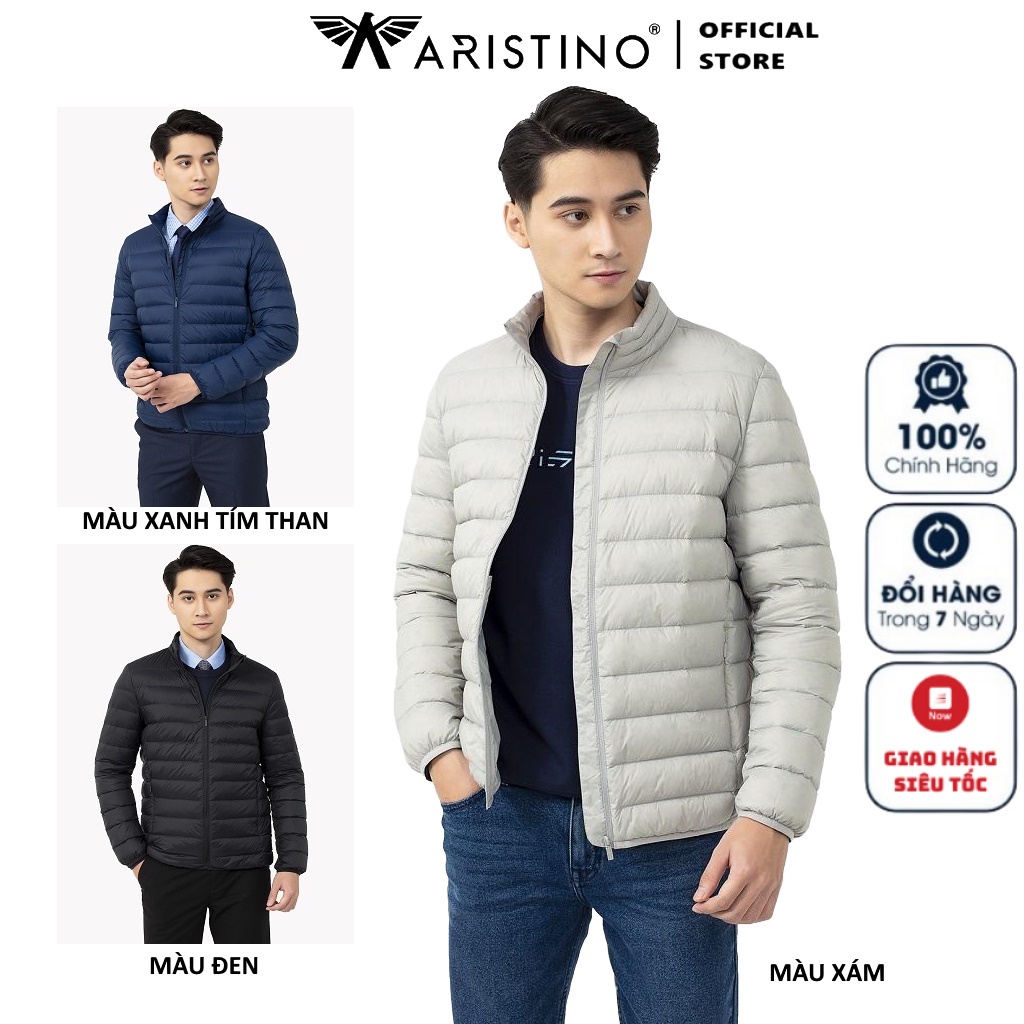 Áo khoác nam Áo phao lông vũ Jacket Nam Aristino AJK018W1 Khoác Gió dáng Regular fit cổ trụ basic bo chun gấu và tay áo