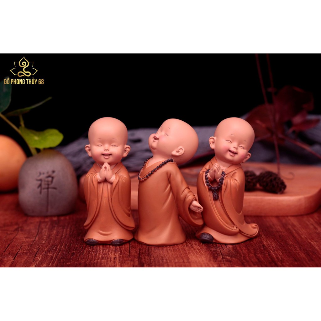 ☘️HOT☘️ Bộ 03 chú tiểu Tự Tại trang trí nhà cửa,ôtô - mẫu đứng 8.5cm