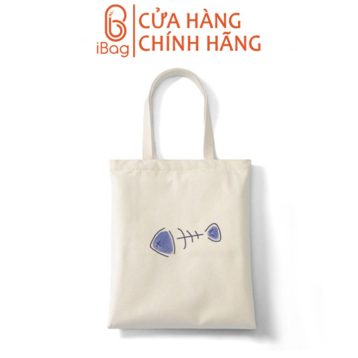 Túi tote vải canvas IBAG nữ phong cách ulzzang dáng unisex in hình xương cá N022