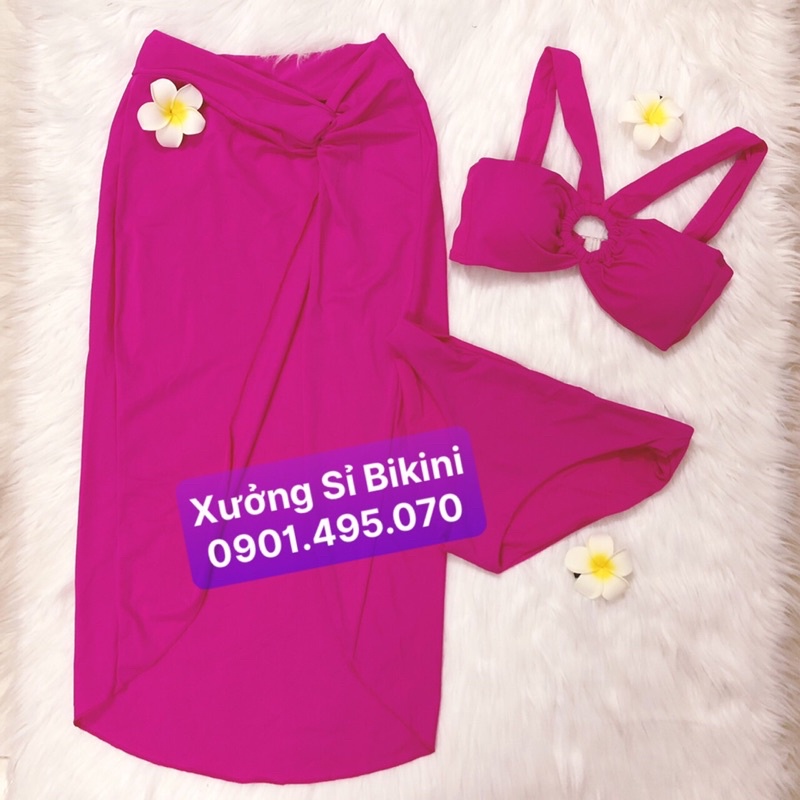 [ĐỒ BƠI CAO CẤP]  Bikini nữ đi biển 3 mảnh váy xẻ tà Hồ Ngọc Hà Hottrend 2022