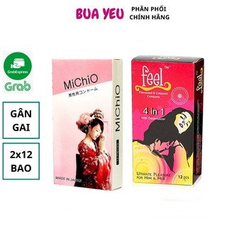 Combo 2 hôp bao cao su gân gai nổi Feel 4in1+Michio 24 bao-BUAYEU