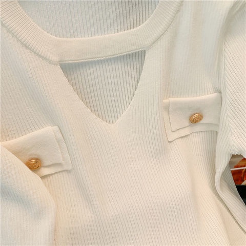 Áo Thun Dệt Kim Mỏng Tay Ngắn Màu Trắng Thiết Kế Rỗng Thời Trang Mùa Hè Mới Cho Nữ