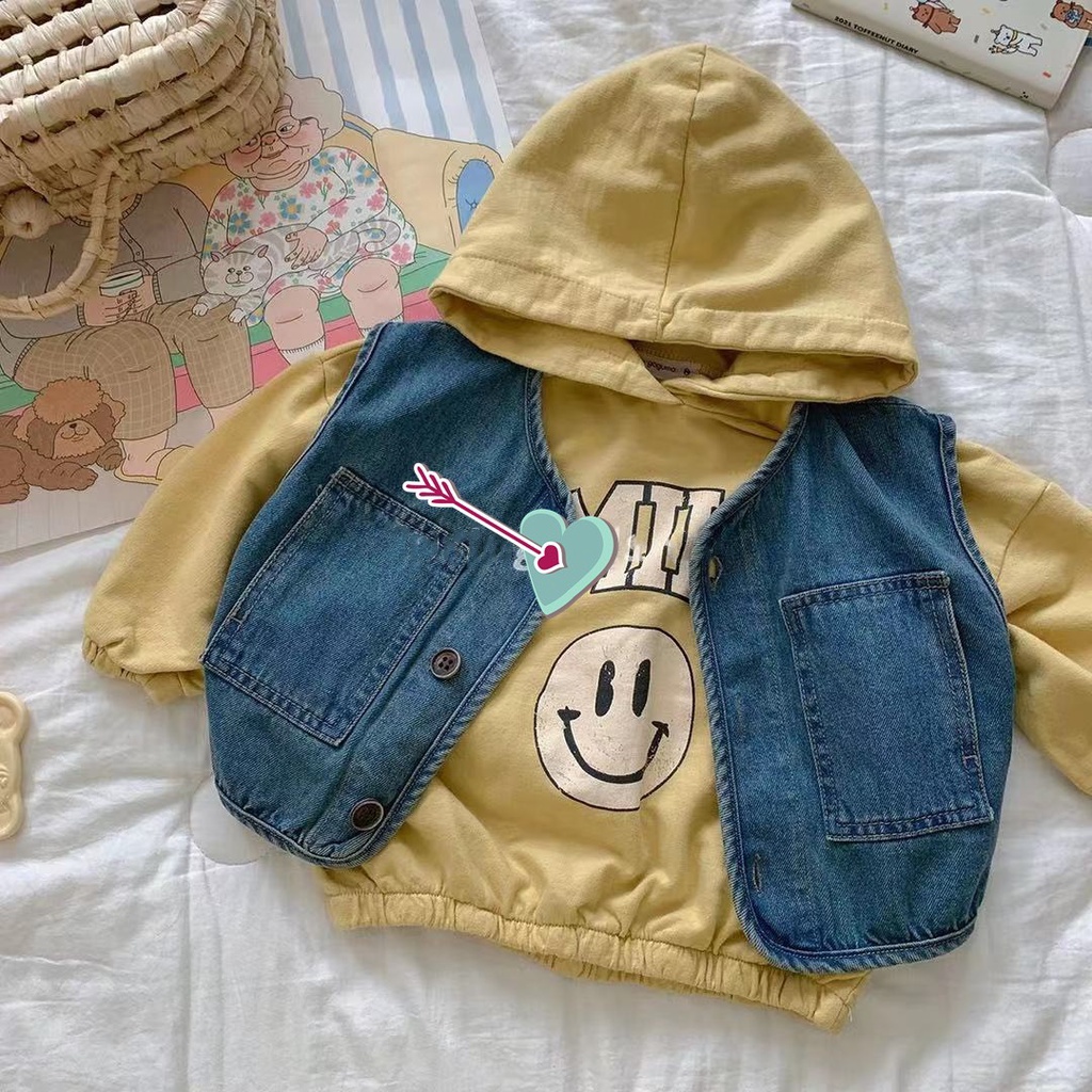Áo gile thu đông denim trẻ em mix đồ phong cách Hàn quốc