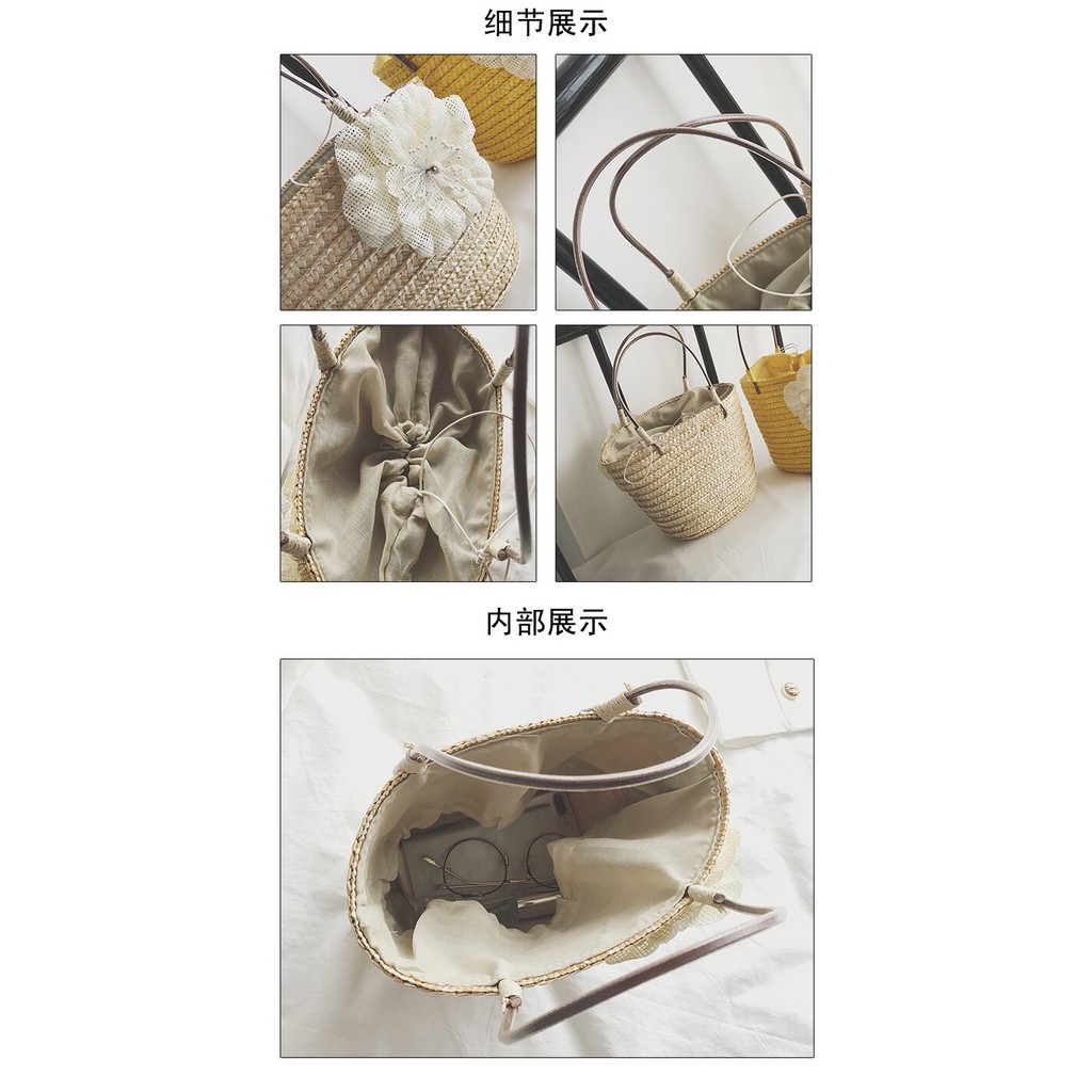 Túi cói hoa đi biển style vintage
