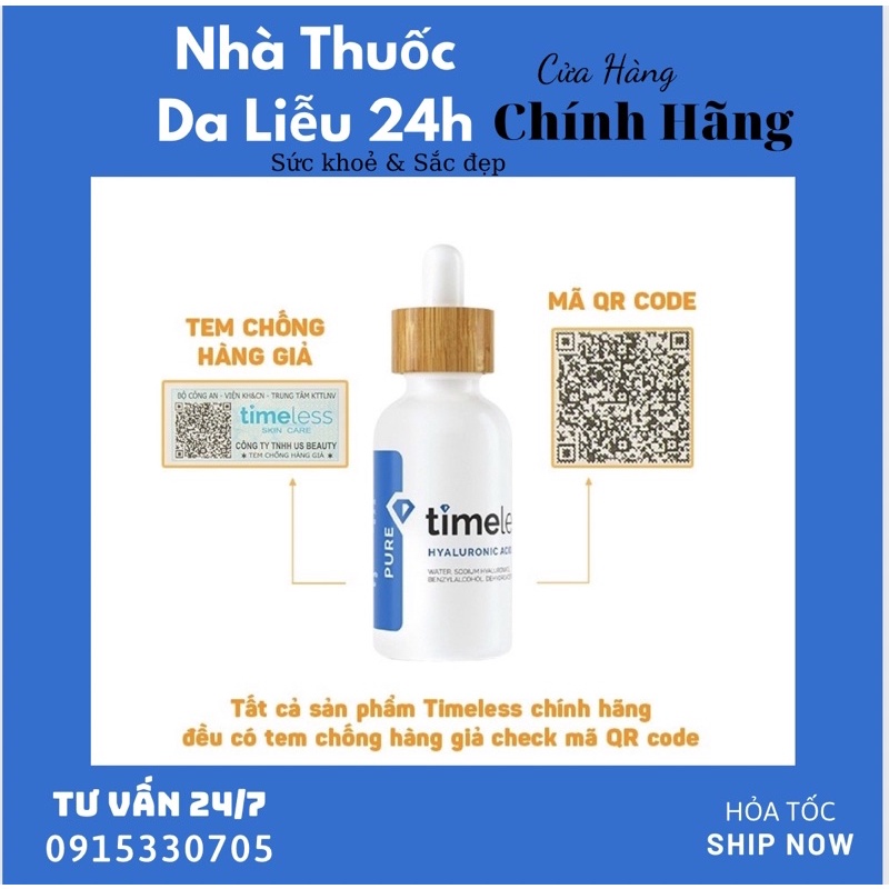Timeless Hyaluronic acid 100% pure serum cấp nước , dưỡng ẩm da căng bóng