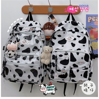 Balo Ulzzang họa tiết bò sữa siêu dễ thương 2021 , nhiều ngăn tiện dụng-KN