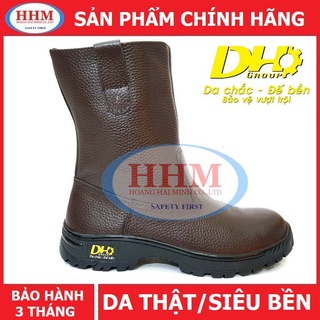 Ủng da bảo hộ DH màu nâu da thật, đế và mũi có lót thép, đế cao su chịu nhiệt cao