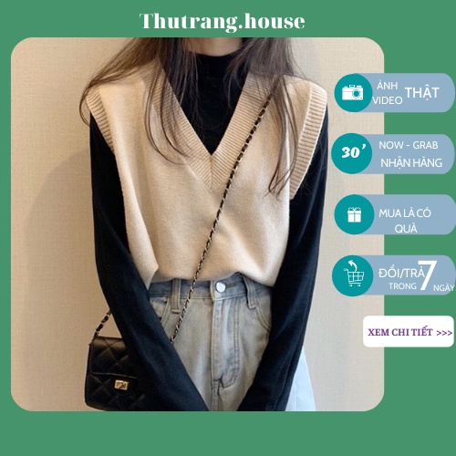 Áo gile len nữ tăm mịn cao cấp cổ V đen, trắng,hồng,vàng mặc cùng áo len cổ lọ cực xinh MSP428