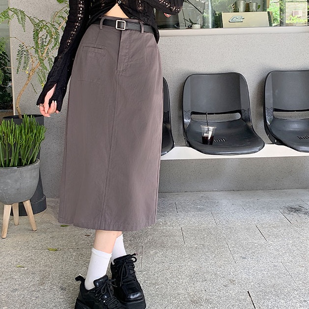 SUXI Chân Váy Dài Dáng Chữ A Lưng Cao Màu Sắc Đơn Giản Phong Cách Hàn Quốc