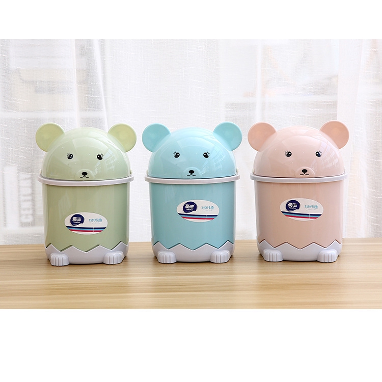 Thùng rác mini để bàn thiết kế nắp lật chủ đề hoạt hình tiện dụng