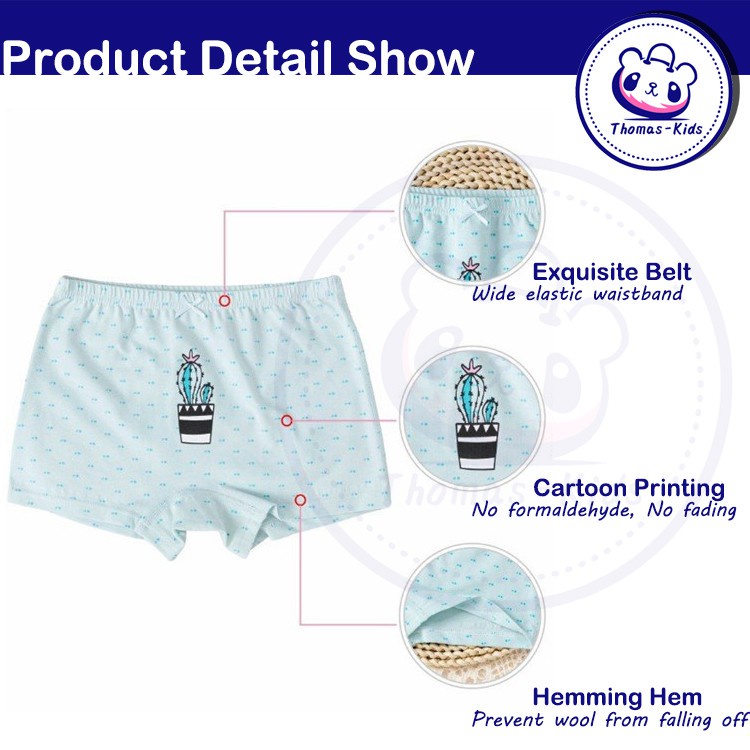 Bộ 2 Quần Lót Boxer Bằng Cotton Thoáng Khí Thoải Mái Cho Bé Gái 3-15 Tuổi