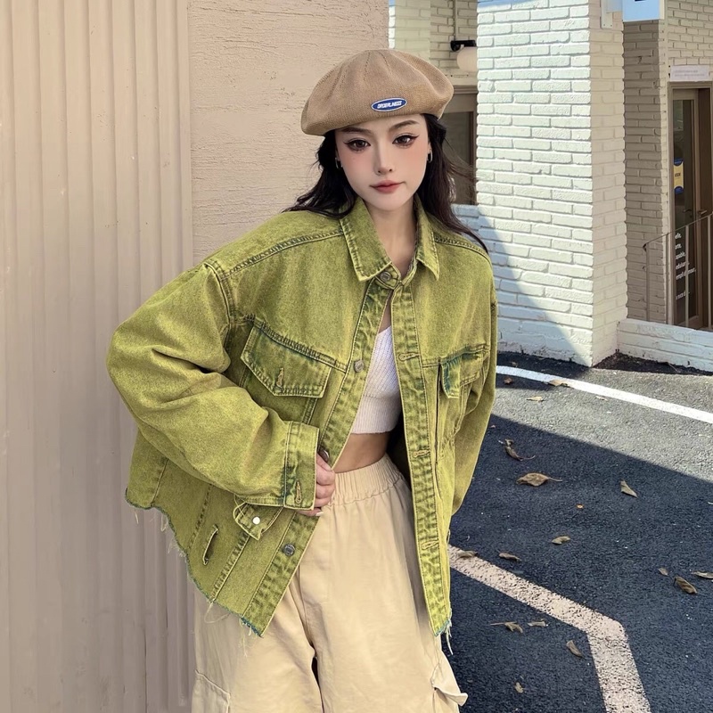 TKLIHN Áo khoác JEANS unisex xanh lá HOT FASHIONITA 2022