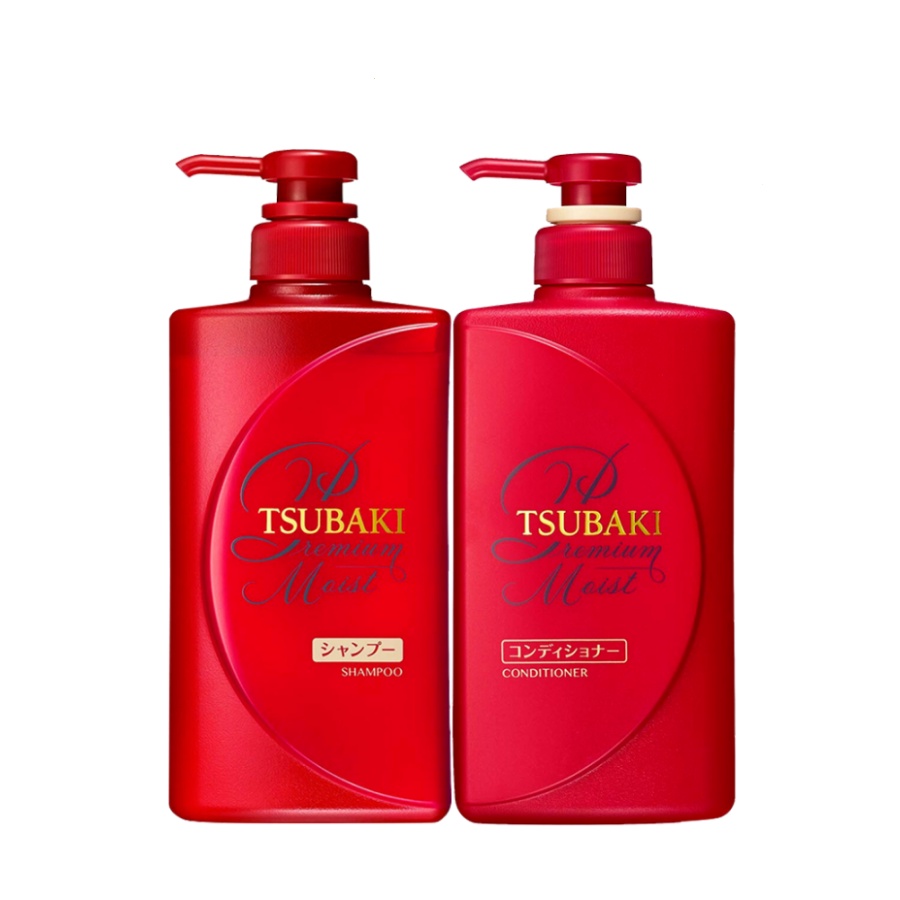 Dầu Gội, dầu xả Tsubaki Đỏ Dưỡng tóc bóng mượt Premium Moist Tsubaki (490ml/chai)