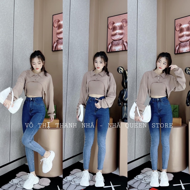 Quần bò ôm giãn loang gấu nhạt ms122