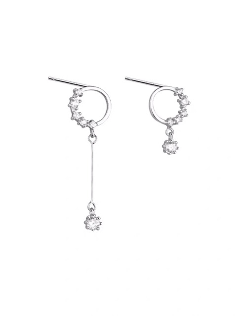 (e1-137) Bông tai khuyên tai bất đối xứng xinh xắn bạc ý 30%