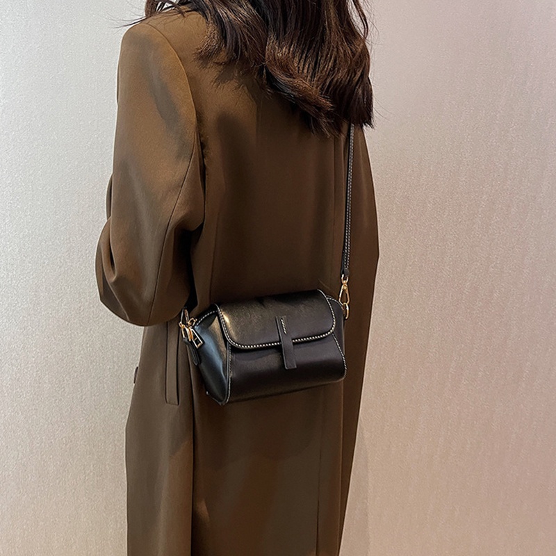 Túi Đeo Chéo Hình Vuông Nhỏ Màu Đen Có Khóa Kéo Phong Cách retro Cho Nữ