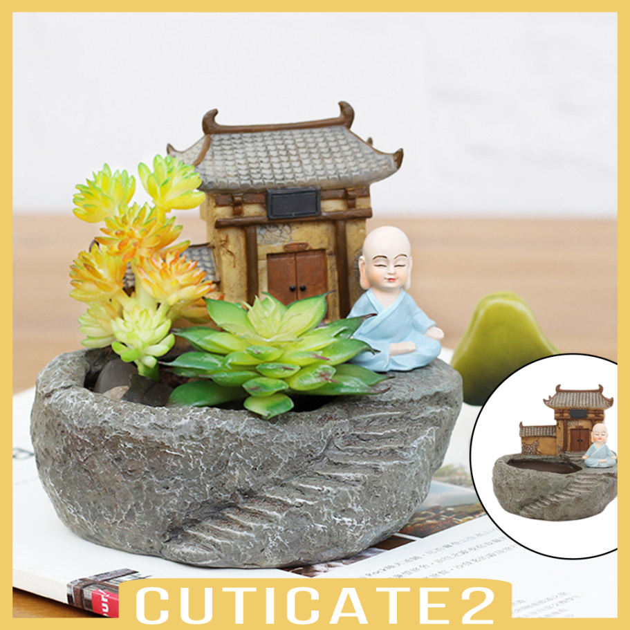 Set 2 Chậu Hoa Bằng Nhựa Resin In Hình Phật Giáo Dễ Thương Trang Trí Sân Vườn