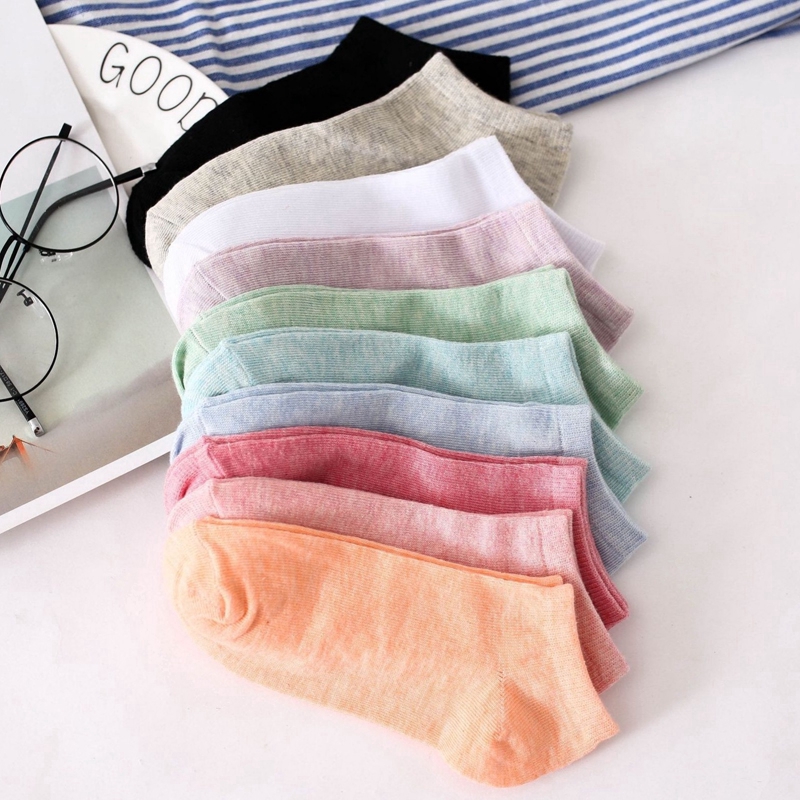 Vớ Cotton Cổ Ngắn Màu Trơn Thời Trang Cho Nữ