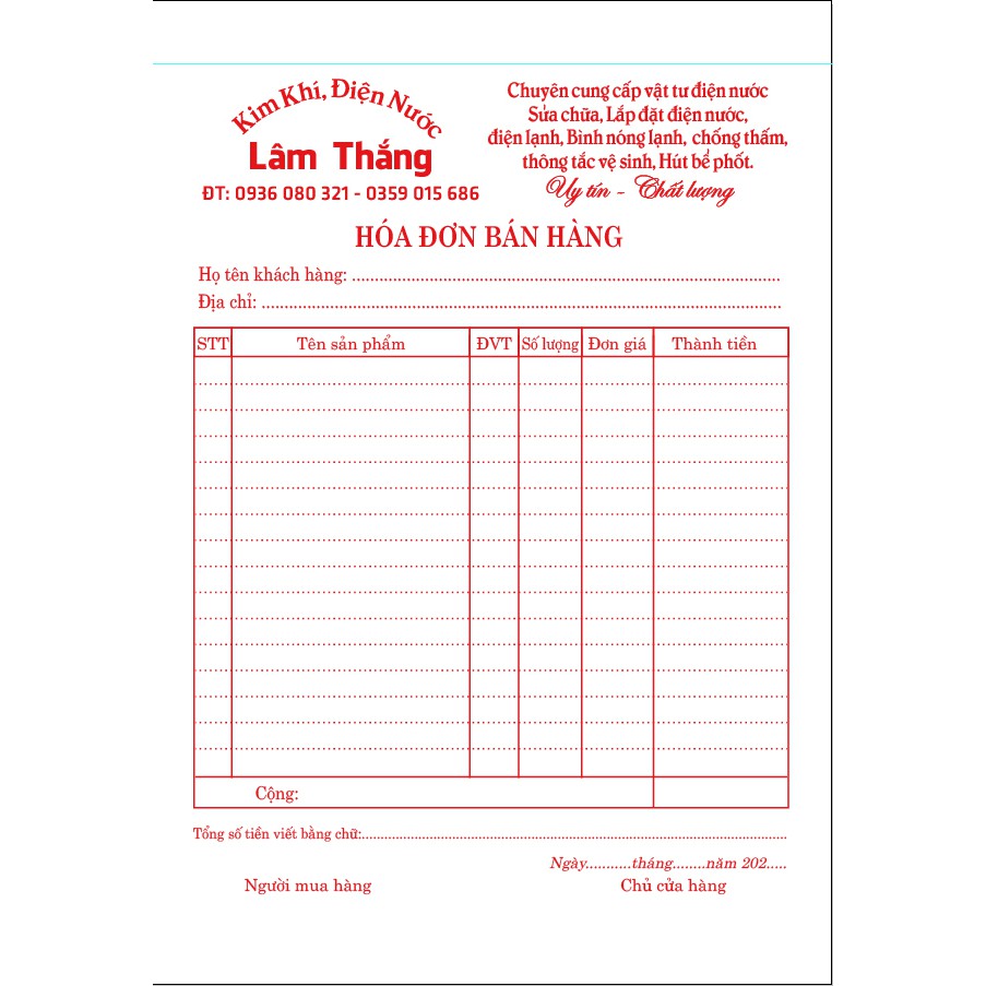 10 quyển HÓA ĐƠN 1 LIÊN A5  IN THEO YÊU CẦU