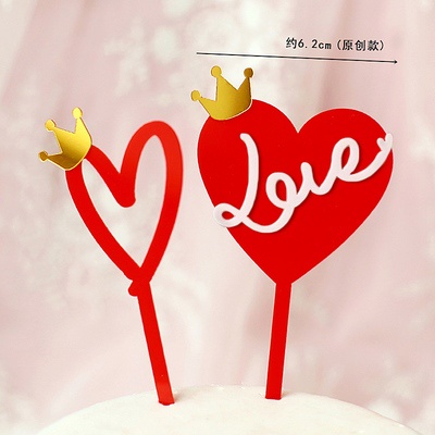 Set 2 que topper mica tim đỏ Love