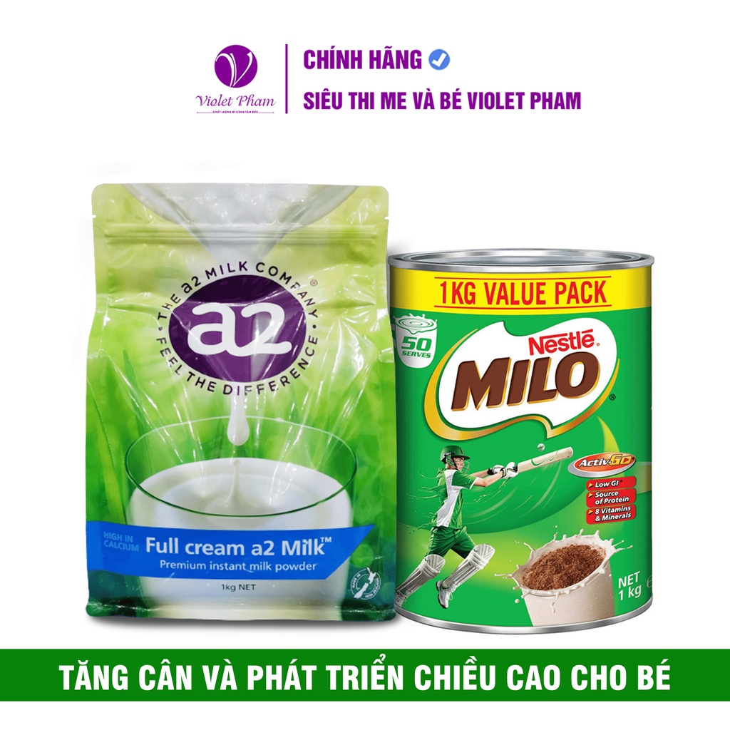 Combo Bổ Sung Dinh Dưỡng, Tăng Cân và Phát Triển Chiều Cao Cho Bé, Sữa Milo + Sữa A2 Nguyên Kem