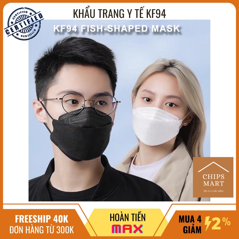 50 Khẩu trang y tế KF94 chính hãng - Tiêu chuẩn KF94 Hàn Quốc - Thiết kế 4 lớp chống kháng khuẩn, lọc bụi siêu mịn PM0.3